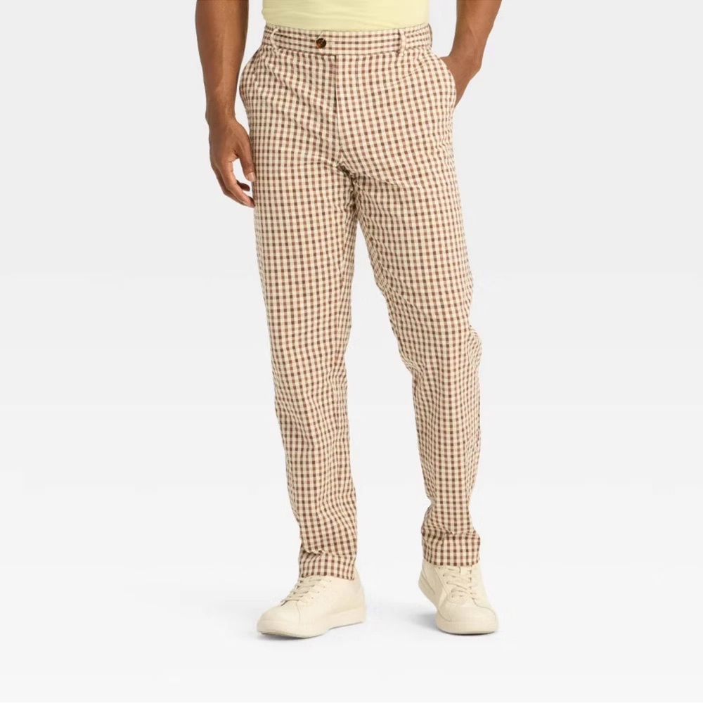 Houston White Men's Seersucker Straight Leg  Elastic Waistband Trouser Pants